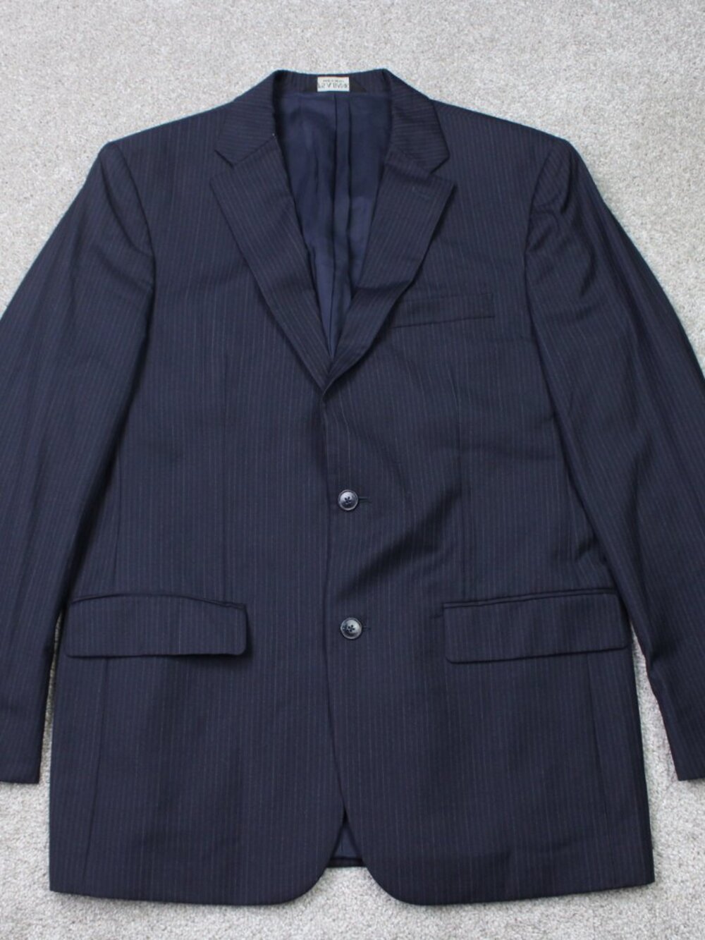 Jos. A. Bank Blazer Mens 42L Blue Pinstriped Tailored Fit 100% Wool Double Ventc